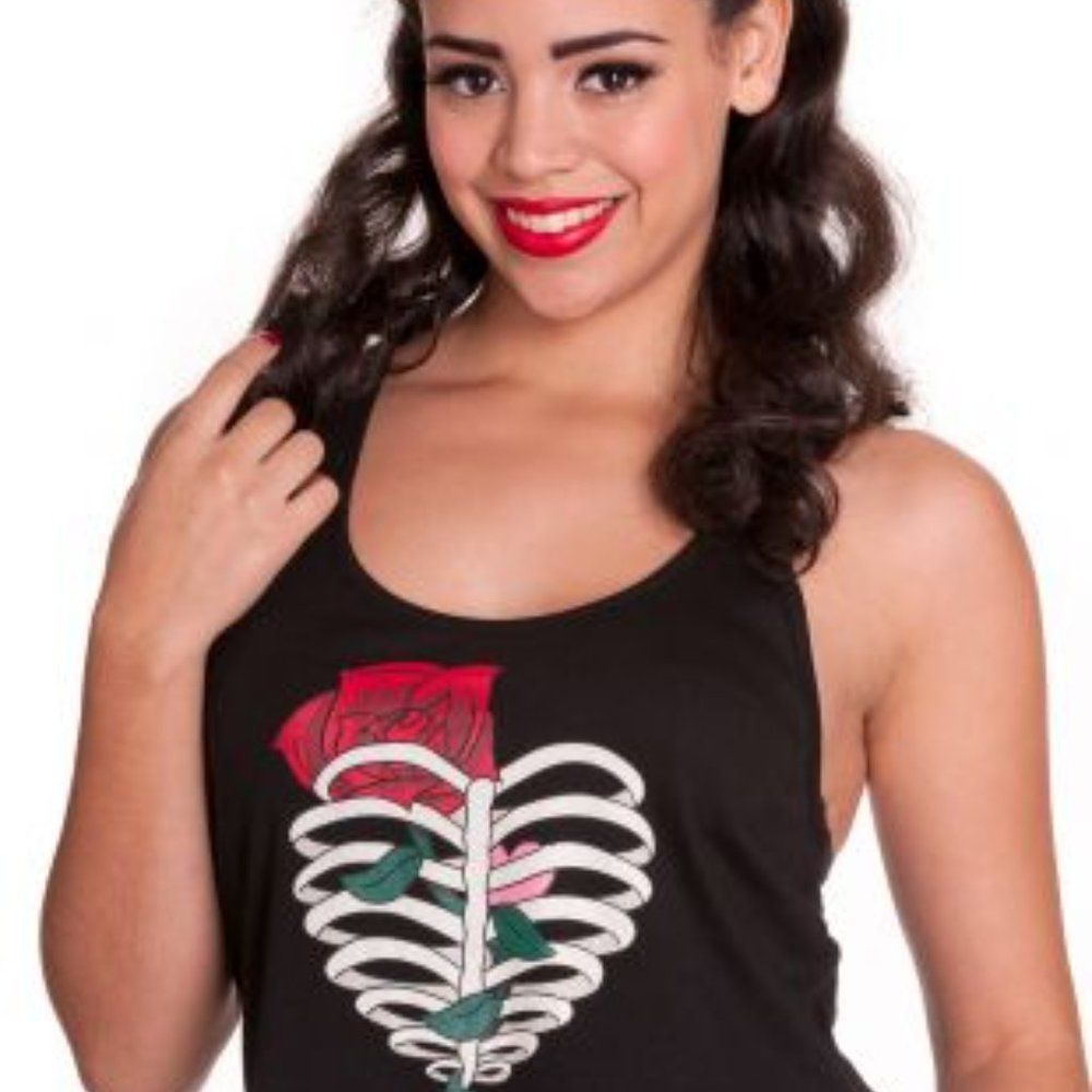 NEW Hell Bunny Rib Cage Rose Crop Top Size Large